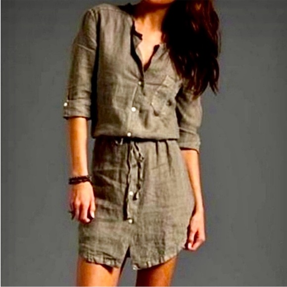 James Perse 100% linen button front dress with ties waist - Picture 1 of 4